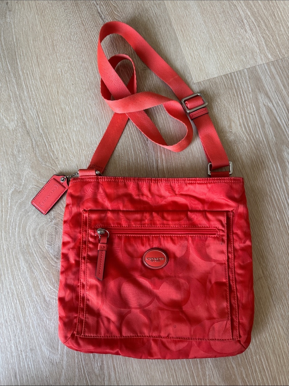 Coach Red Signature Nylon Crossbody Pouch